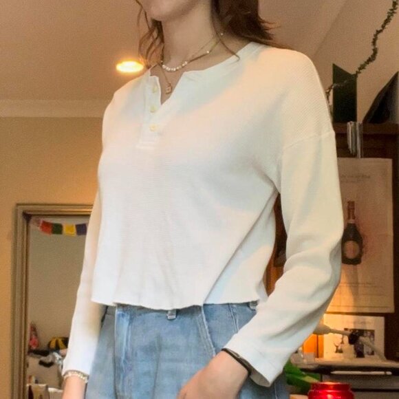 Everlane Cotton Waffle Knit Henley Long Sleeve - Picture 1 of 5